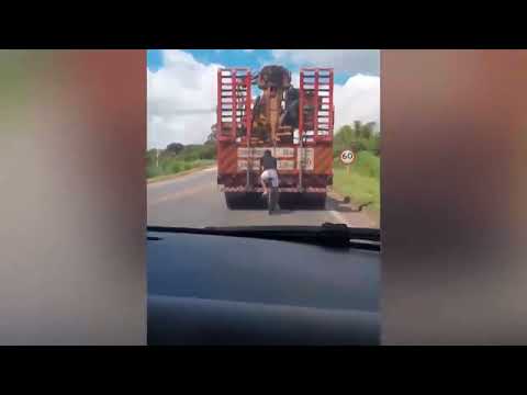 Imprudência de pedestres e ciclistas pegando “carona” em carretas acende alerta em João Pinheiro