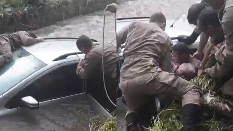 Exemplo de bravura e heroísmo: policiais de Minas Gerais salvam idoso preso em carro submerso em rio